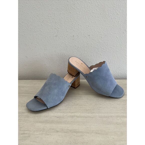 Kate Spade Blythe Mule Sandals Sz 6.5 Blue Suede Designer Minimalist Resort Chic - Picture 1 of 16